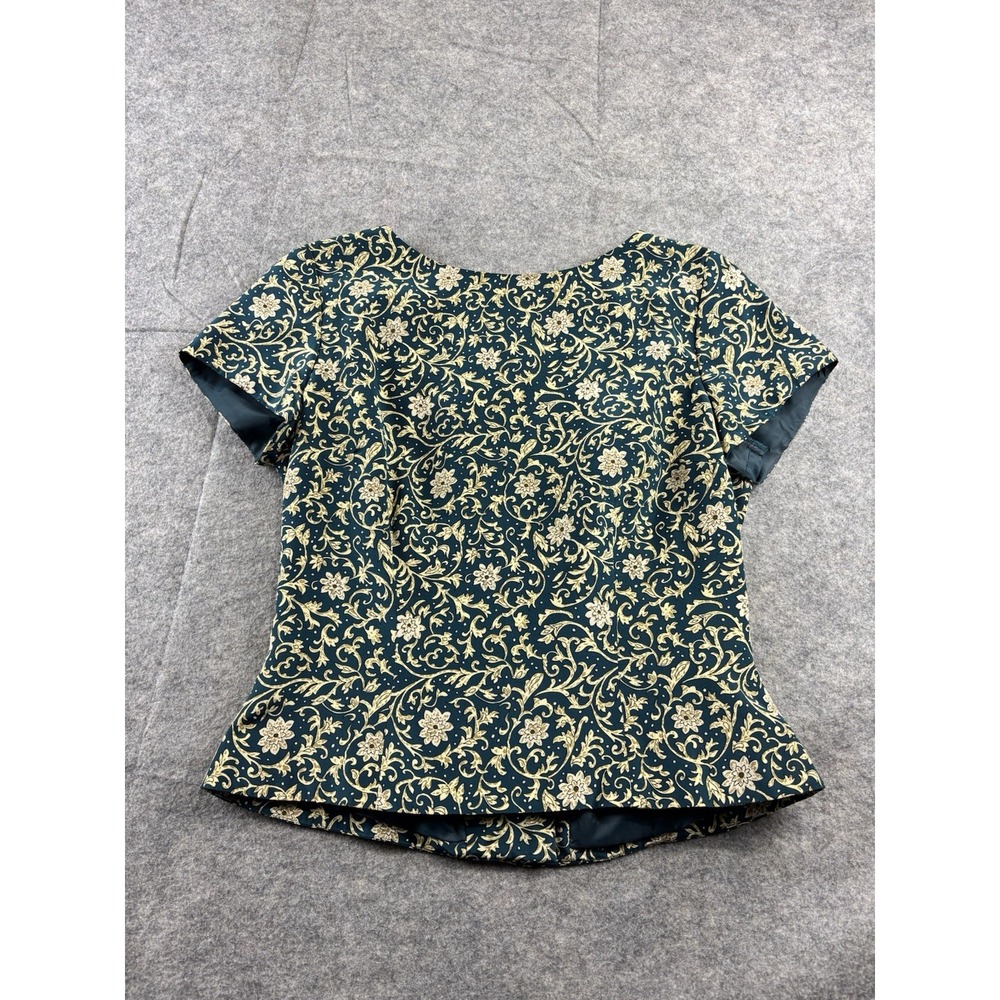 VTG Adrianna Papell Women's 8 100% Silk Floral Button Back Bodice Blouse Classy